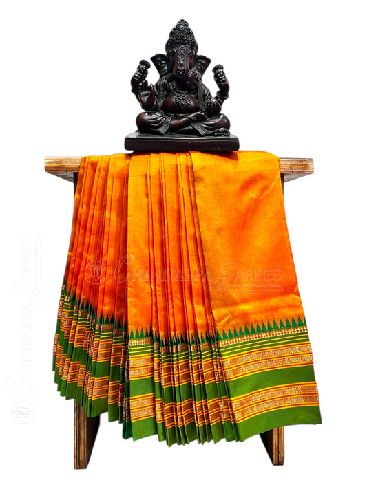 Narayanpet Plain Orange Pure Silk Saree