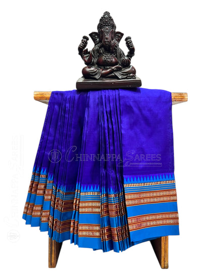 Narayanpet Plain Navy Blue colour pure Silk Saree