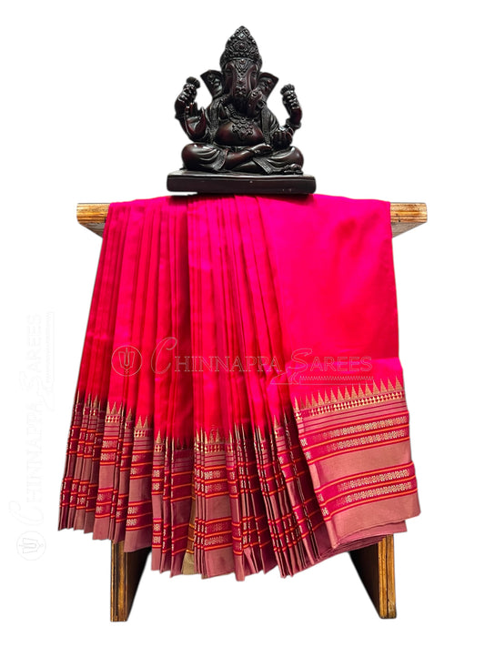 Narayanpet Plain Pink  Pure Silk Saree