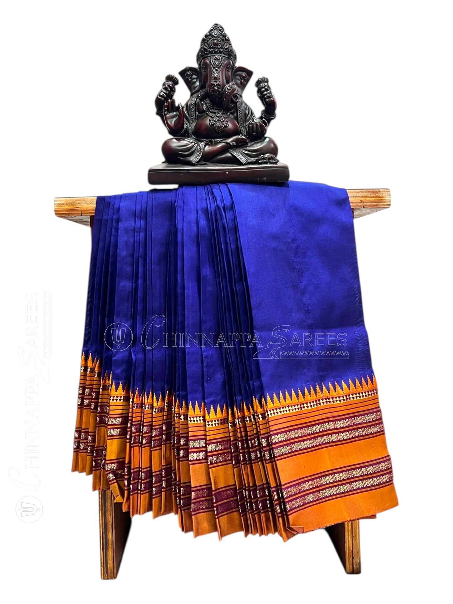 Narayanpet Plain Navy Blue Pure Silk Saree