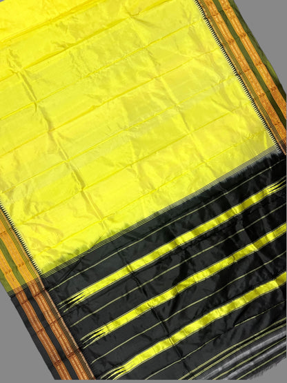 Narayanpet Plain Lemon Yellow Pure Silk Saree