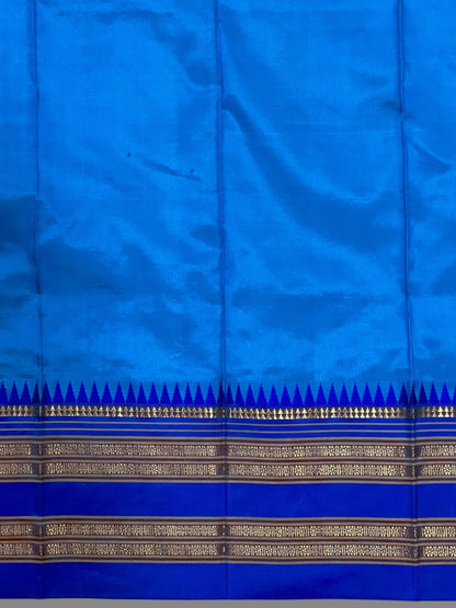 Narayanpet Plain  Blue Pure Silk Saree