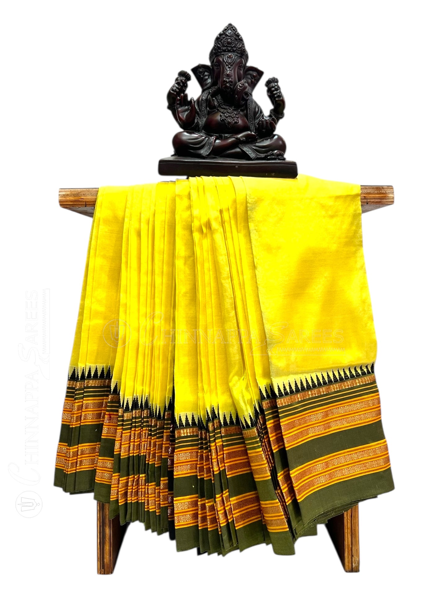 Narayanpet Plain Lemon Yellow Pure Silk Saree