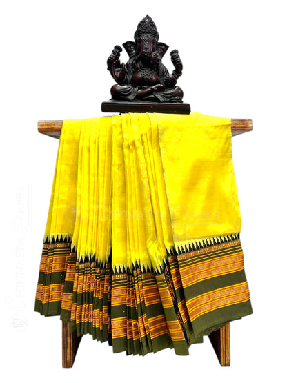 Narayanpet Plain Lemon Yellow Pure Silk Saree