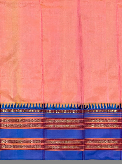 Narayanpet Plain Light Peach pure Silk Saree