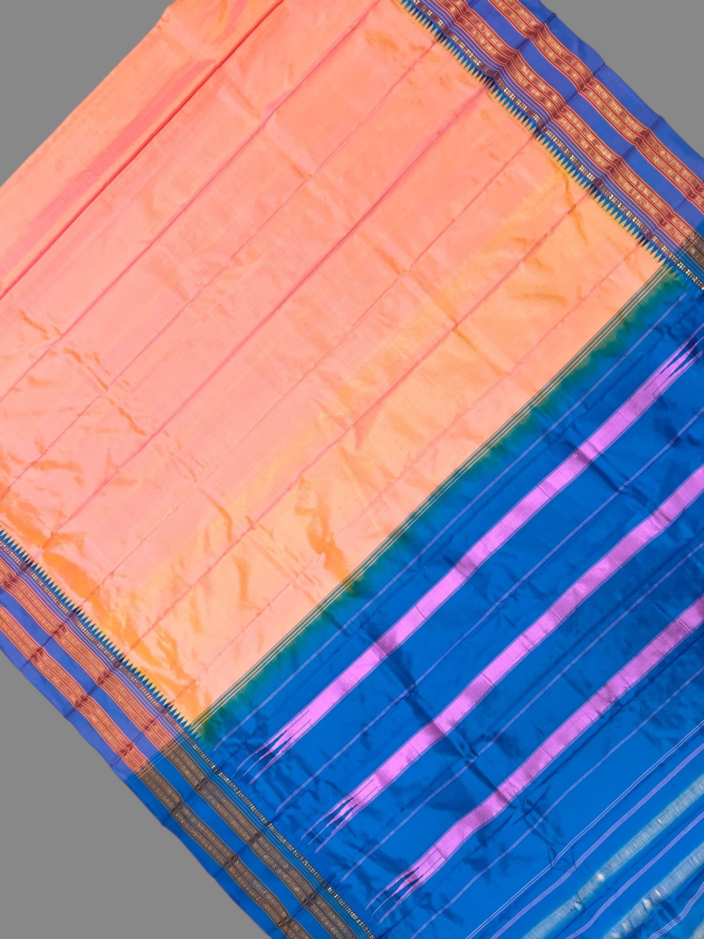 Narayanpet Plain Light Peach pure Silk Saree