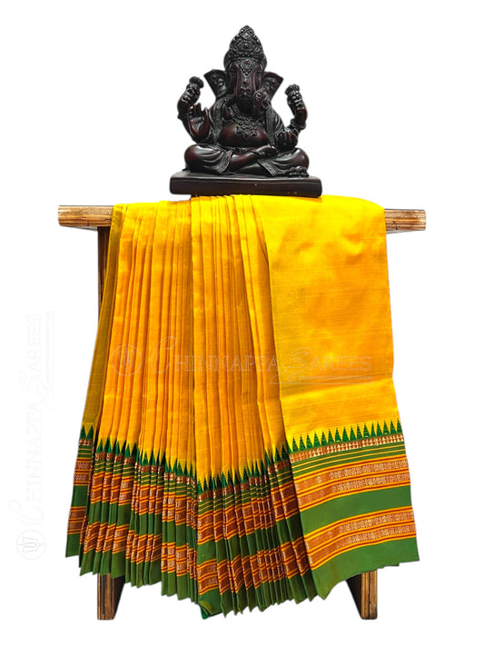 Narayanpet Plain Yellow colour pure Silk Saree