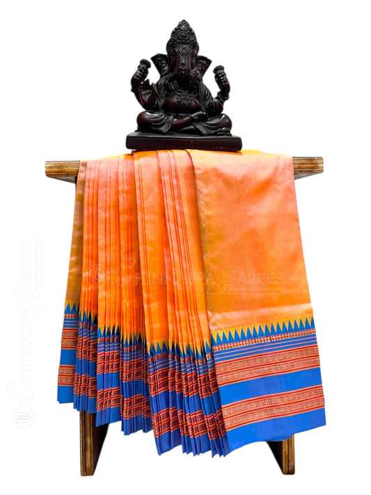 Narayanpet Plain Light Peach pure Silk Saree