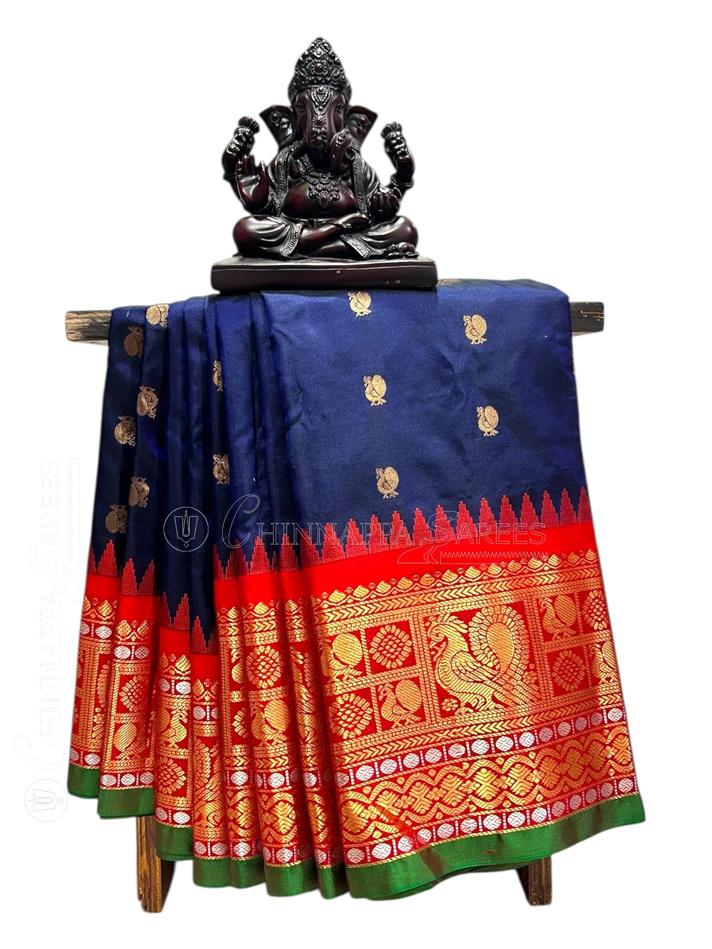 Gadwal Peacock Border Royal Blue Silk Saree