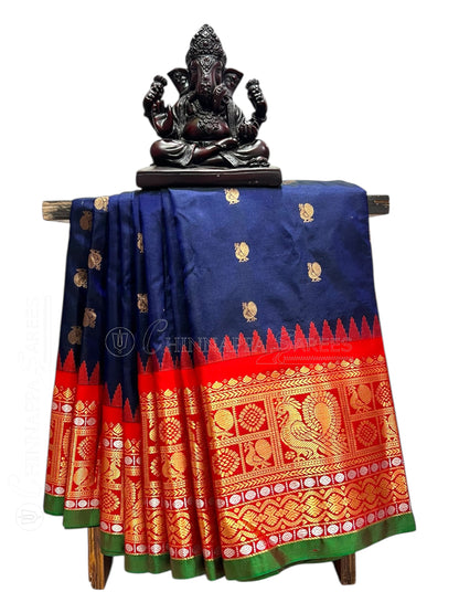Gadwal Peacock Border Royal Blue Silk Saree