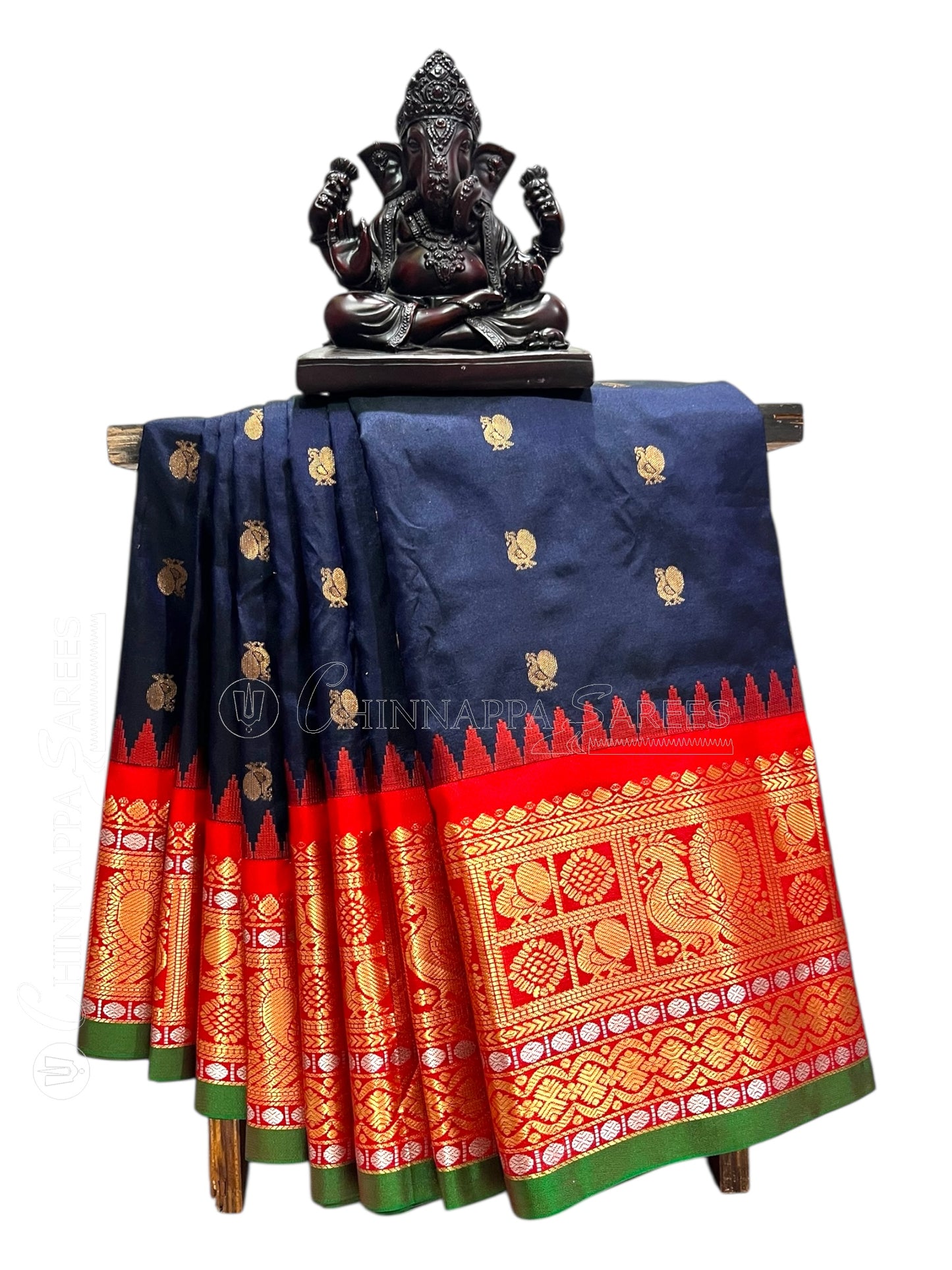 Gadwal Peacock Border Dark Blue Silk Saree