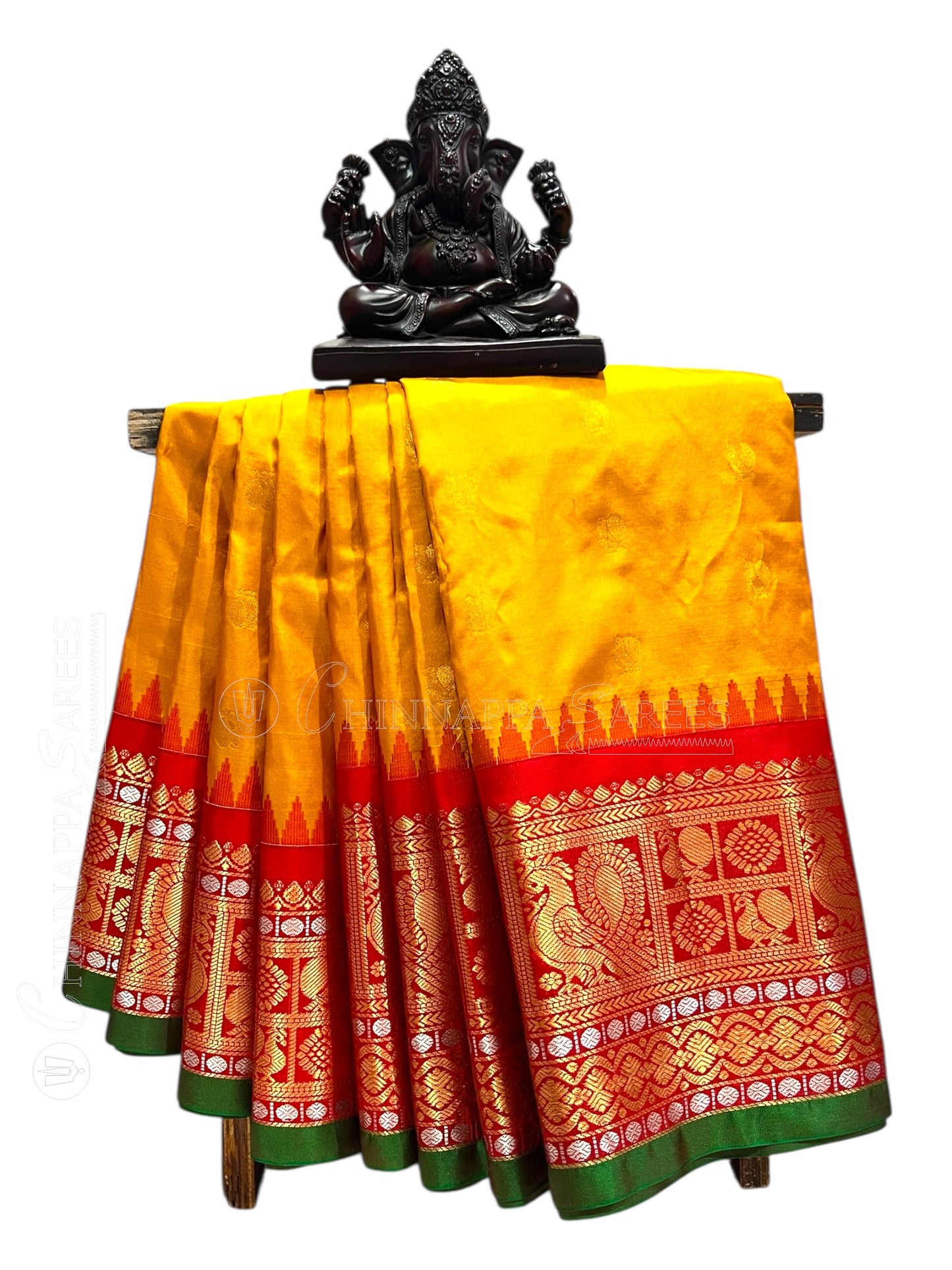 Gadwal Peacock Border Yellow Silk Saree
