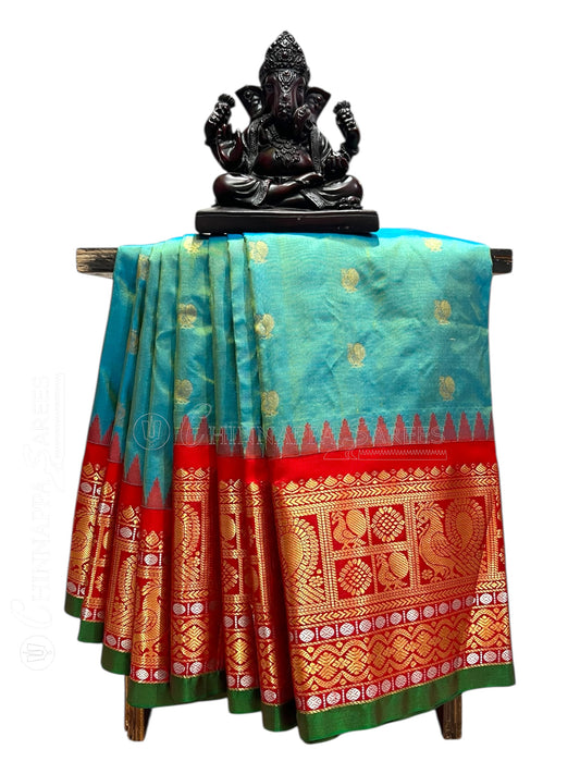 Gadwal Peacock Border Mint Green Silk Saree