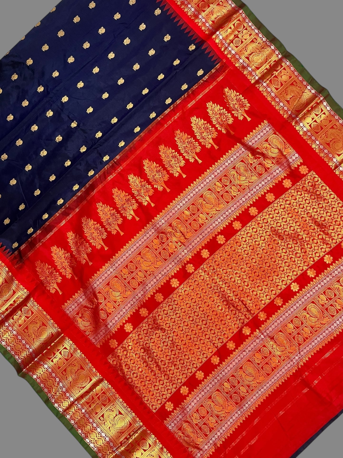 Gadwal Peacock Border Dark Blue Silk Saree