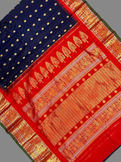Gadwal Peacock Border Dark Blue Silk Saree