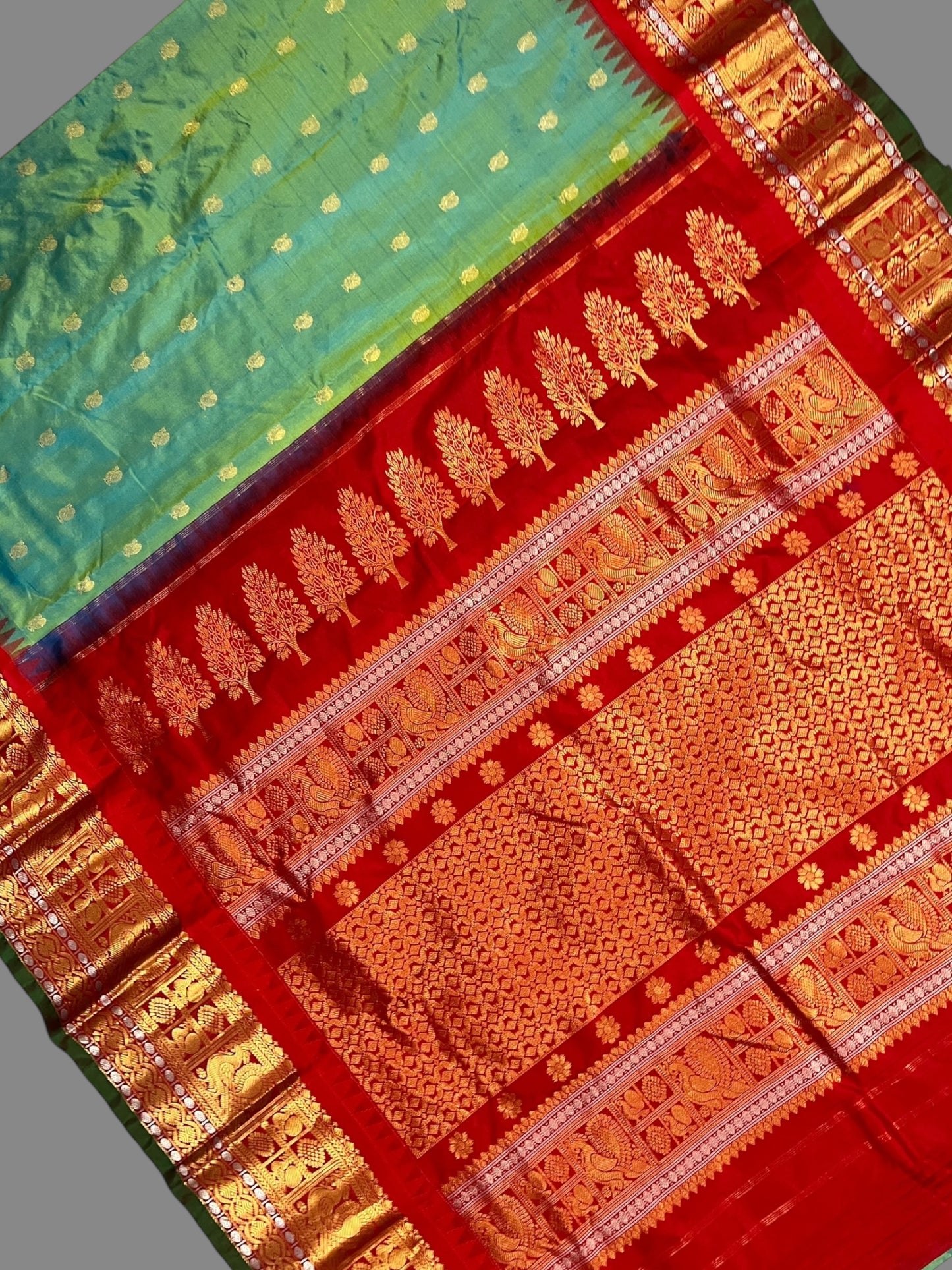 Gadwal Peacock Border Mint Green Silk Saree