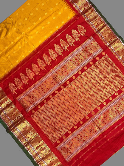 Gadwal Peacock Border Yellow Silk Saree
