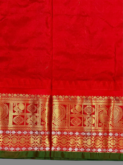 Gadwal Peacock Border Rama Green Silk Saree