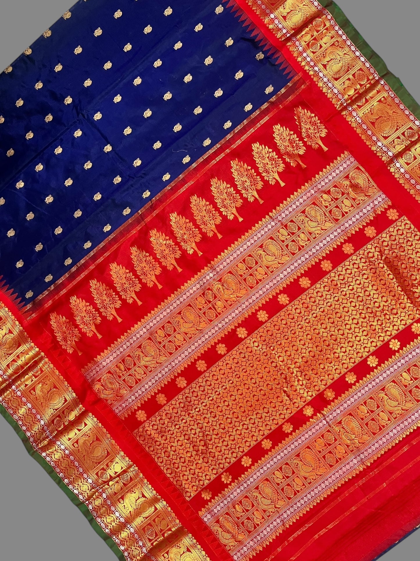 Gadwal Peacock Border Royal Blue Silk Saree