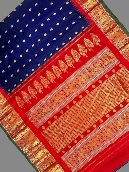 Gadwal Peacock Border Royal Blue Silk Saree