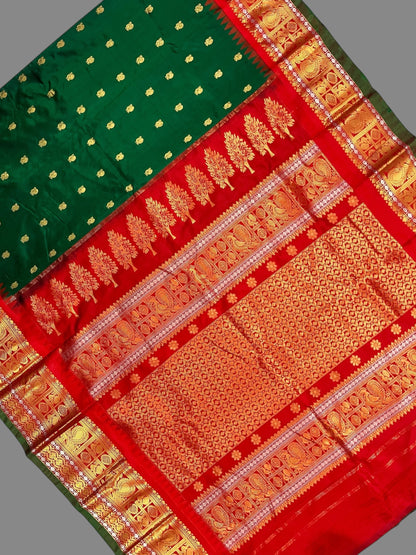 Gadwal Peacock Border Dark Green Silk Saree