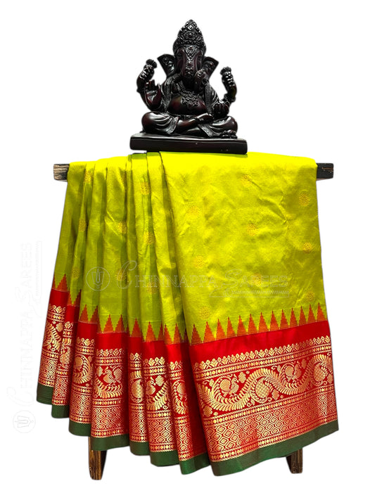 Shilpi Border Parrot Green Pure Silk Saree