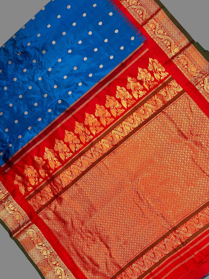 Shilpi  Border Peacock Blue Pure Silk Saree
