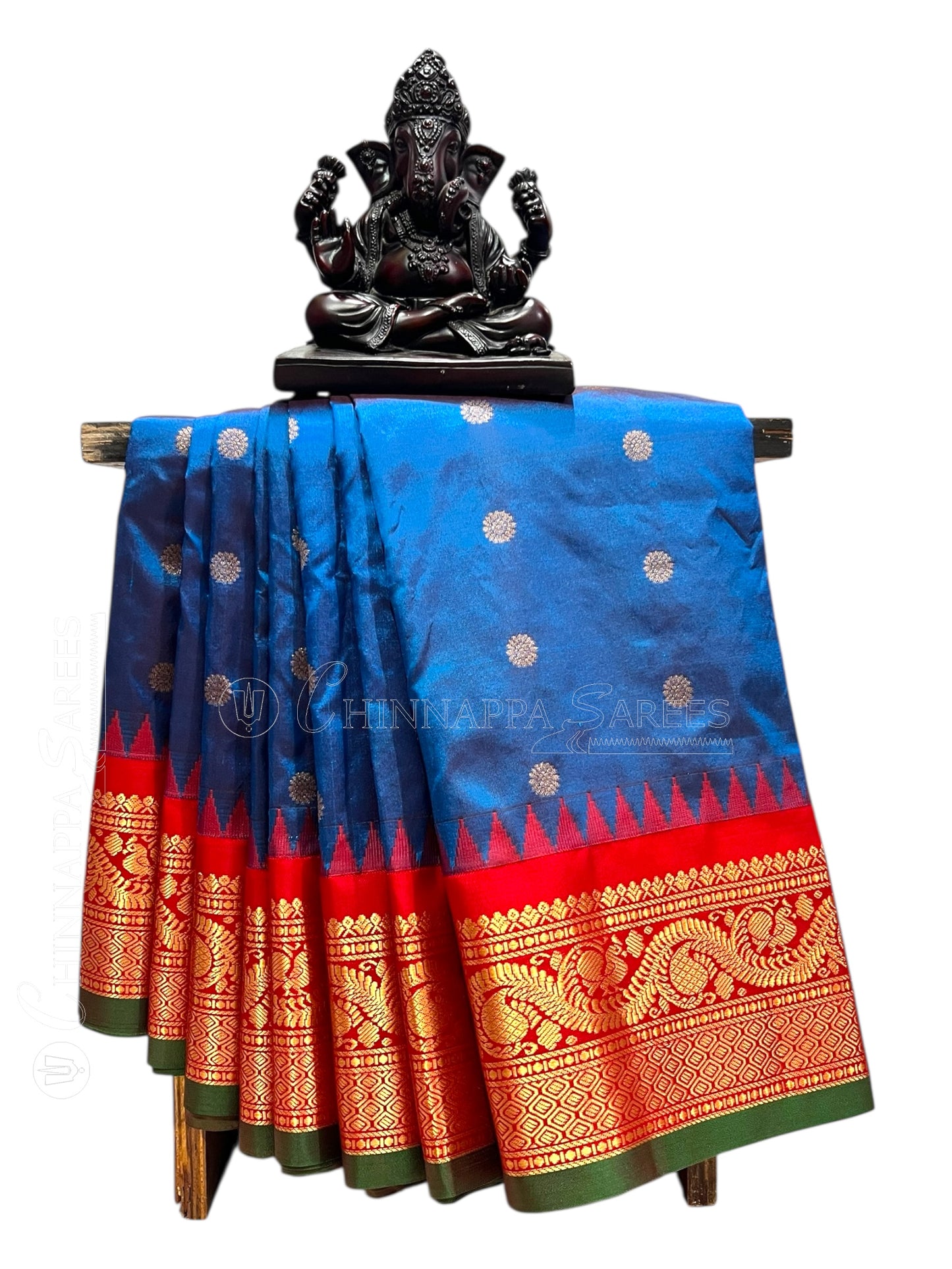 Shilpi  Border Peacock Blue Pure Silk Saree