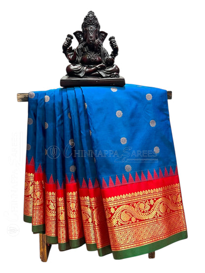 Shilpi Border Dark Peacock Blue Pure Silk Saree