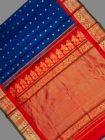 Shilpi Border Dark Peacock Blue Pure Silk Saree