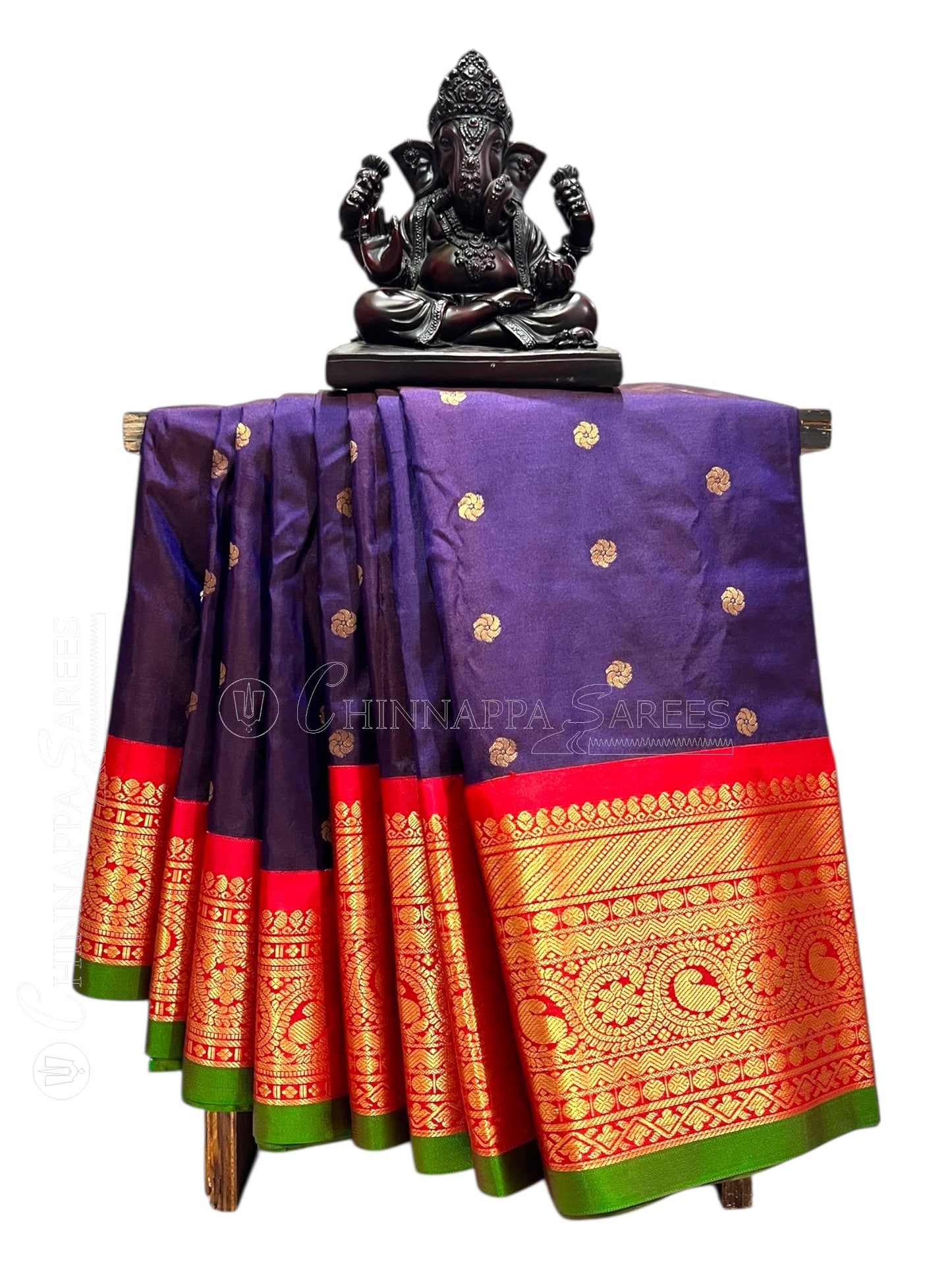 Gadwal Big Border Dark Purple Pure Silk Sarees
