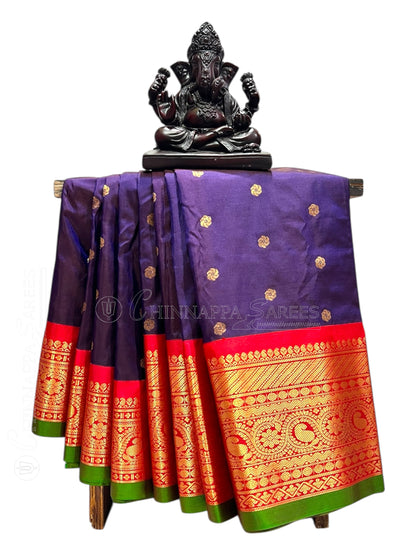 Gadwal Big Border Dark Purple Pure Silk Sarees