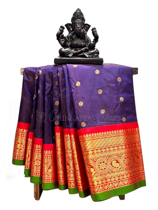 Gadwal Big Border Dark Purple Pure Silk Sarees