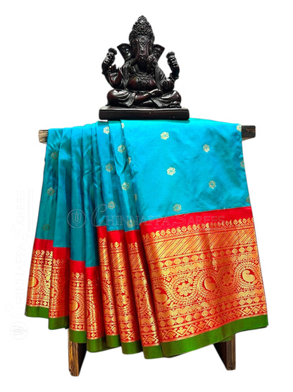 Gadwal Big Border Sky Blue Pure Silk Sarees