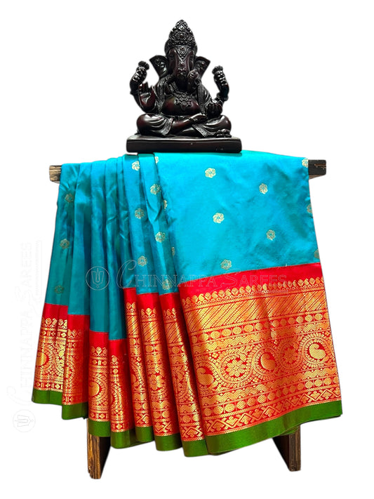 Gadwal Big Border Sky Blue Pure Silk Sarees