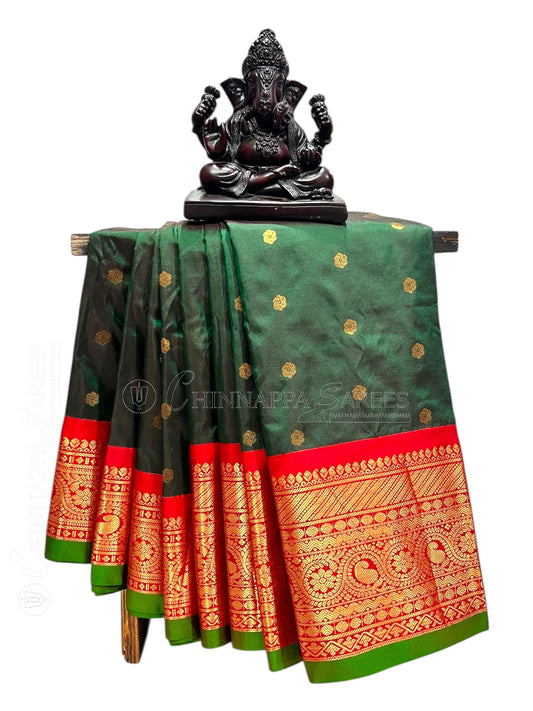 Gadwal Big Border Green Pure Silk Sarees