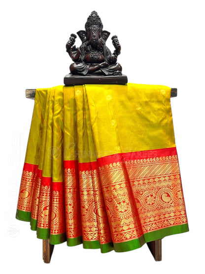 Gadwal Big Border Mehndi Green Pure Silk Sarees