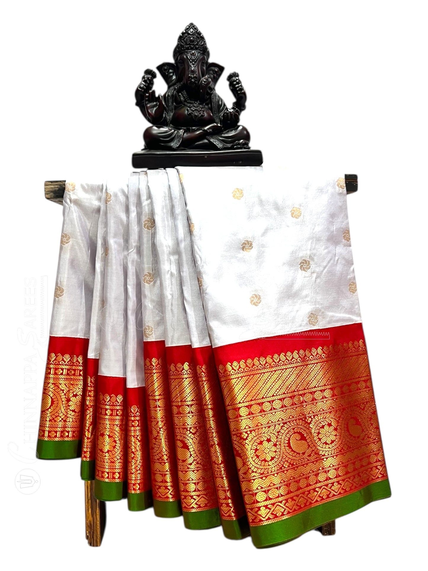 Gadwal Big Border White  Pure Silk Sarees