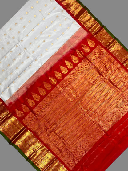 Gadwal Big Border White  Pure Silk Sarees