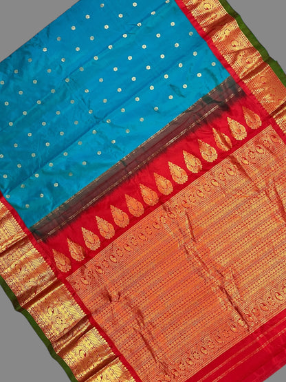 Gadwal Big Border Sky Blue Pure Silk Sarees
