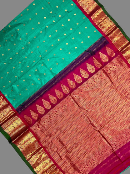 Gadwal Big Border Pista Green Pure Silk Sarees