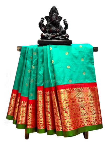 Gadwal Big Border Pista Green 1 Pure Silk Sarees