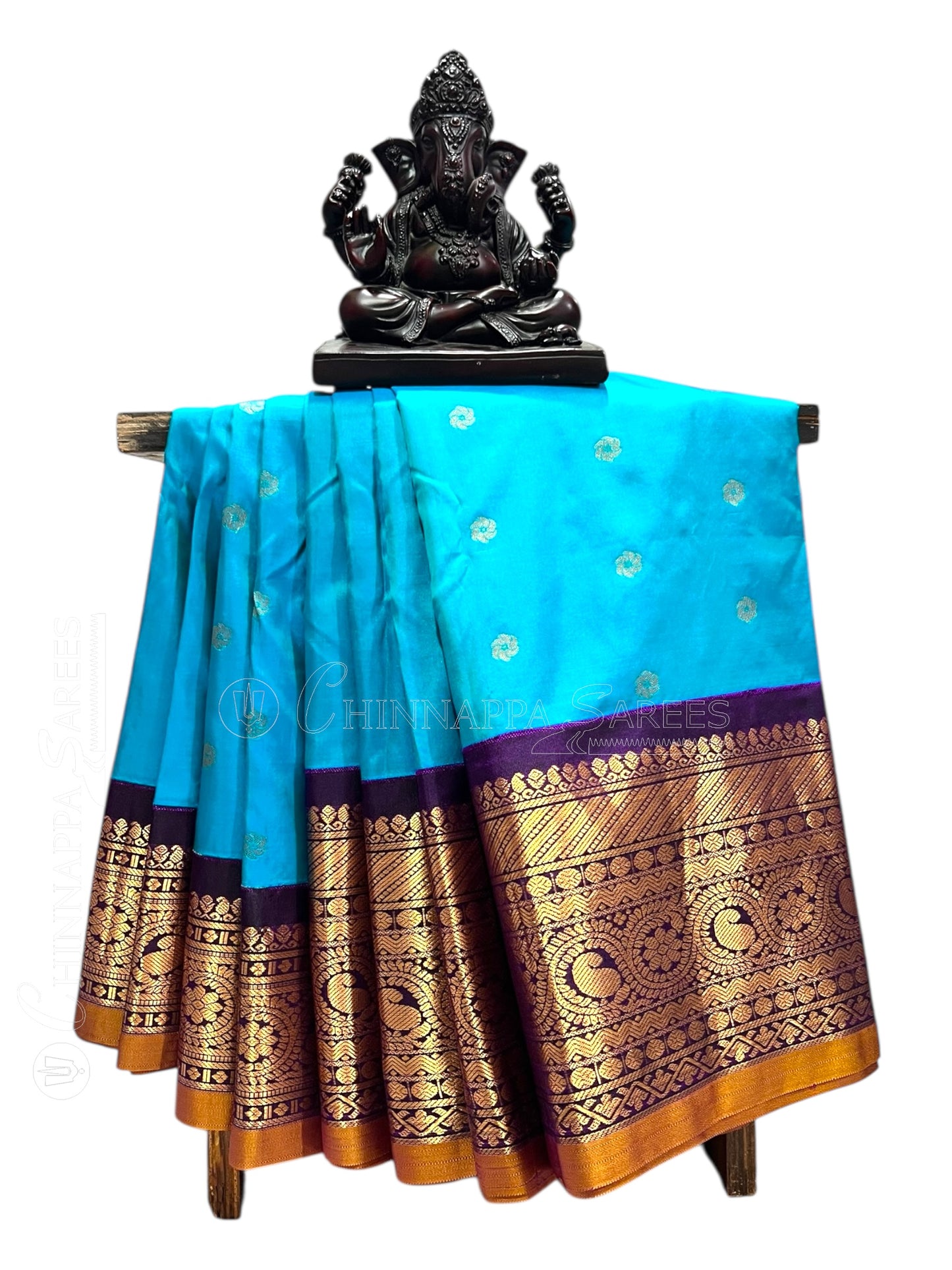 Gadwal Big Border Blue Pure Silk Sarees