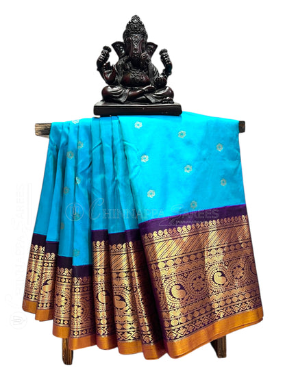 Gadwal Big Border Blue Pure Silk Sarees
