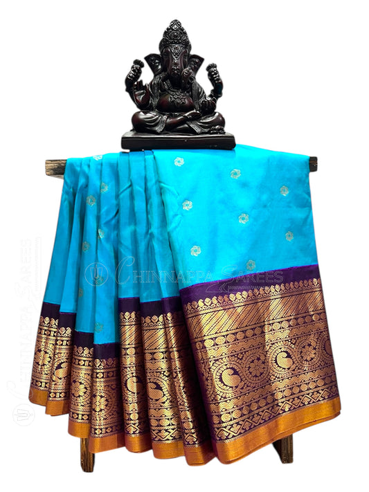 Gadwal Big Border Blue Pure Silk Sarees
