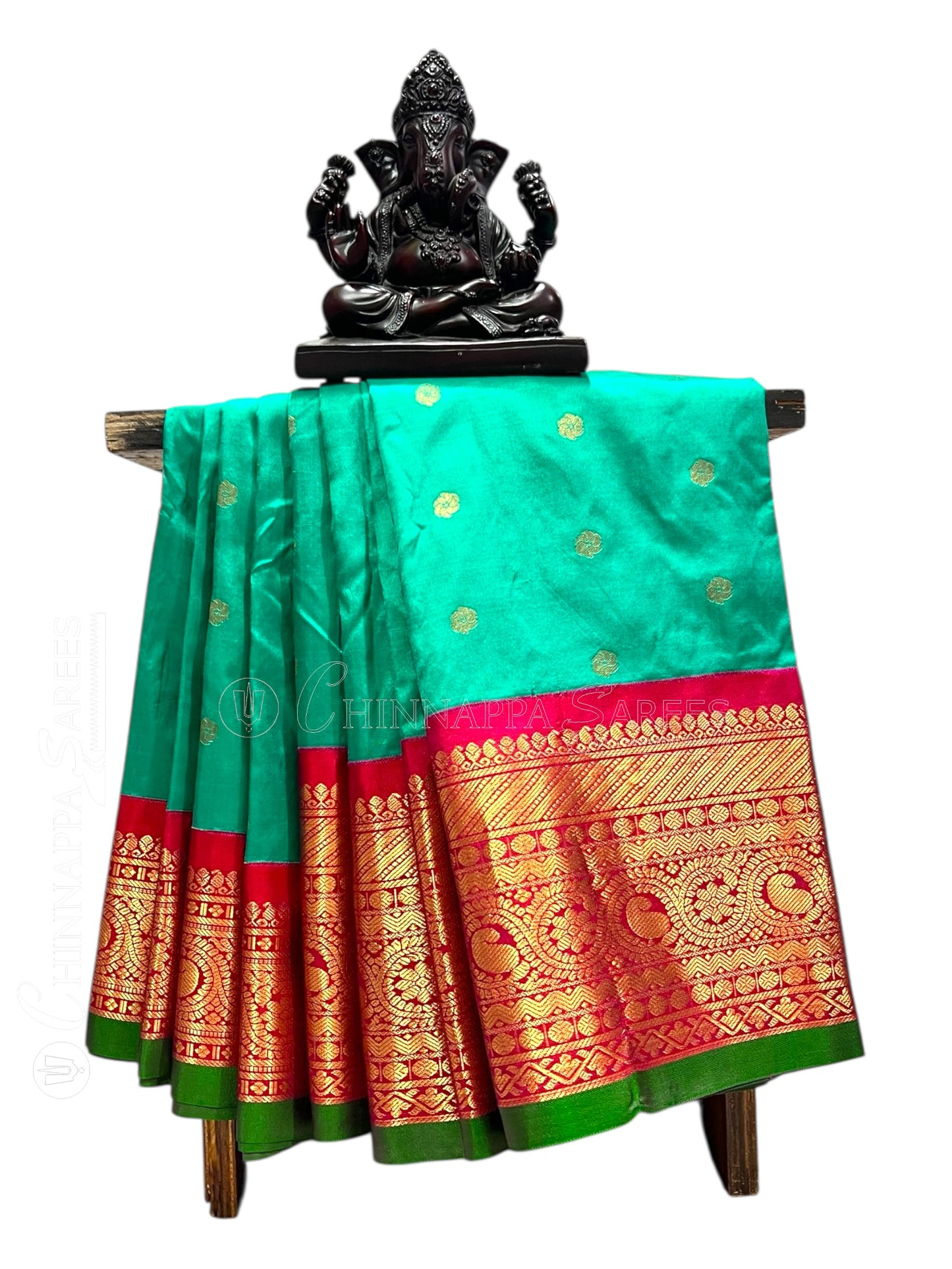 Gadwal Big Border Pista Green Pure Silk Sarees