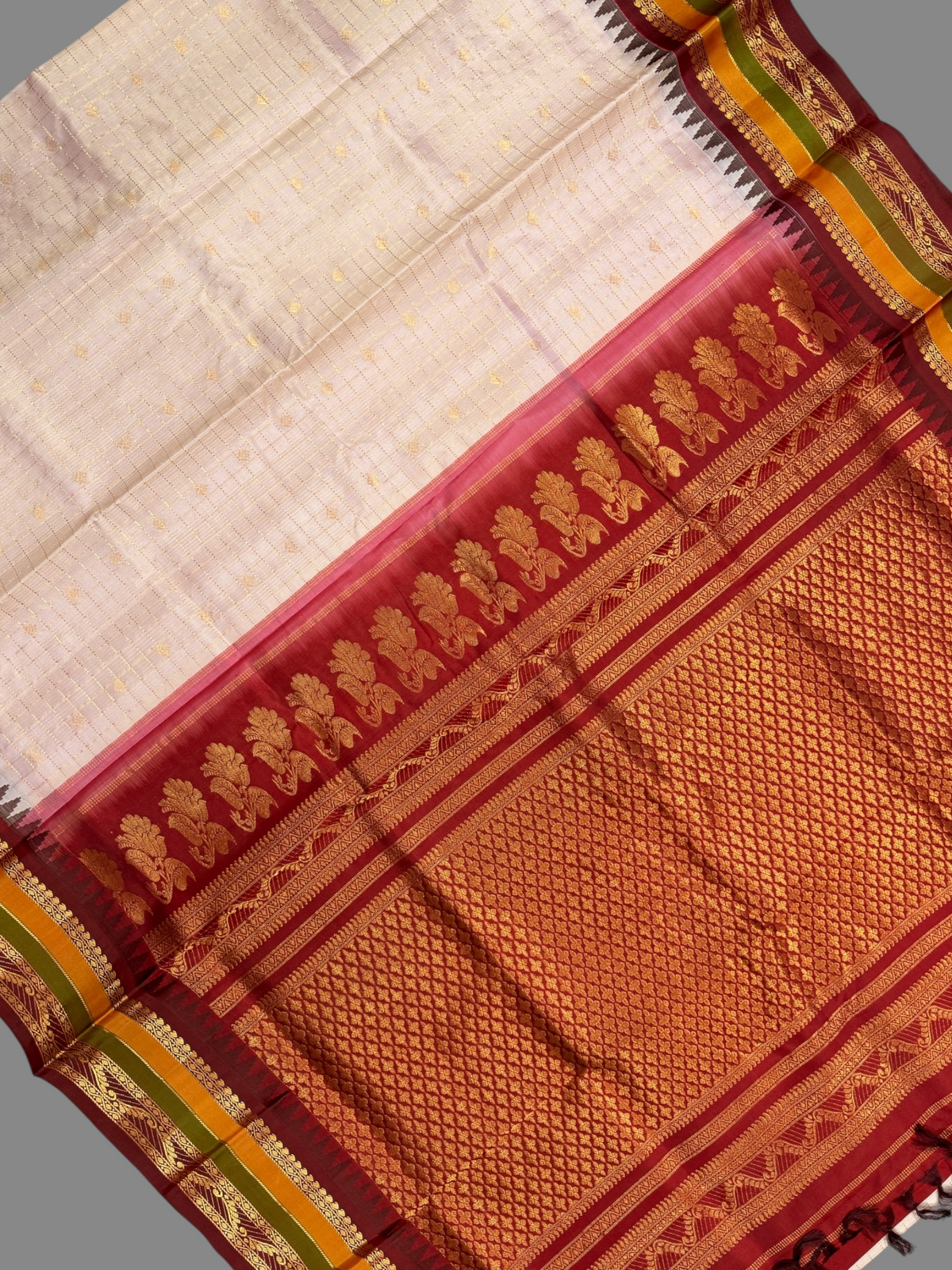 Gap Border Checks Off-White Pure Silk Saree