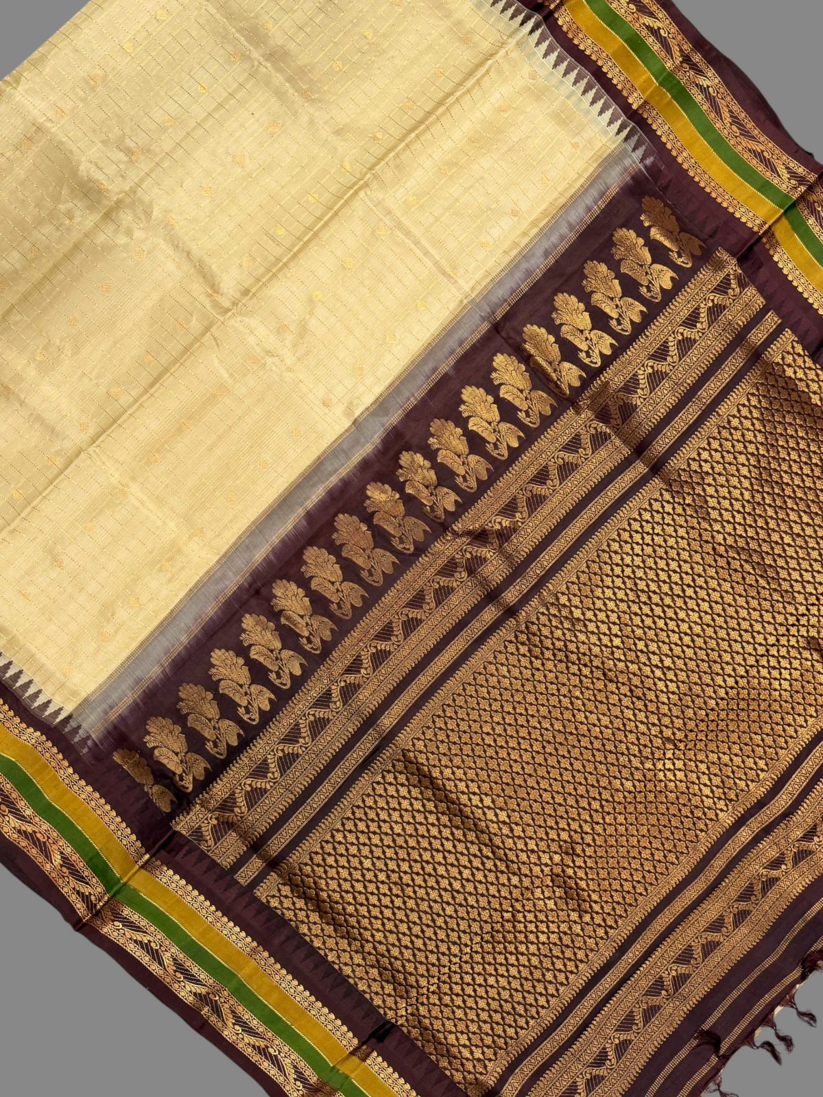 Gap Border Checks White Cream Colour Pure Silk Saree
