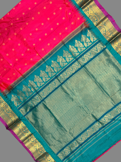 Gap Border Checks Pink Pure Silk Saree