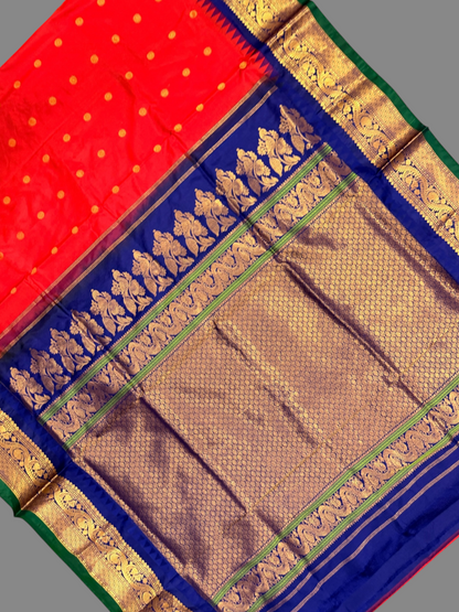 Shilpi Border Bright Red Pure Silk Saree